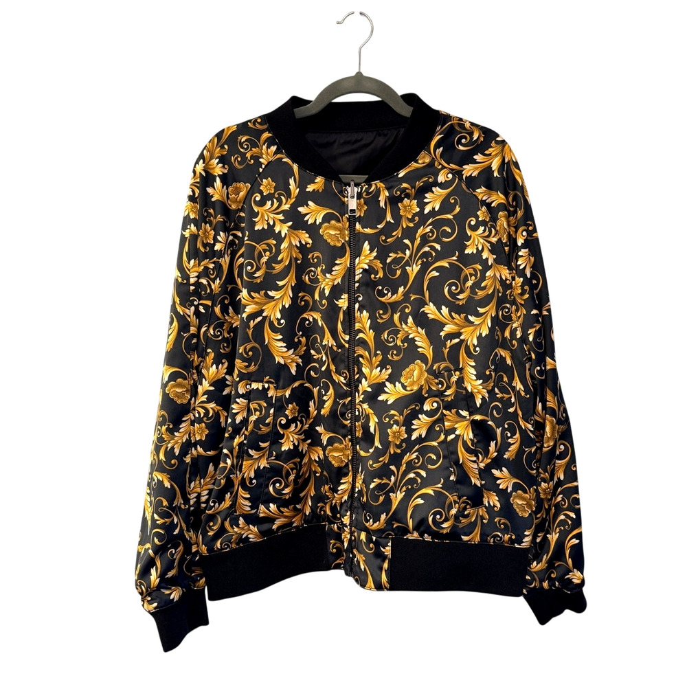 Versace for H&M Mens XL Reversible Gold Baroque Print Bomber Jacket Black